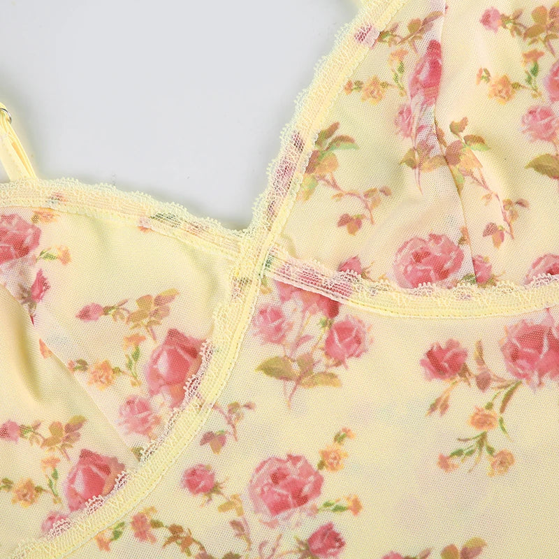 LIZAKOSHT  -  Bodycon Sexy Backless Camisole Floral Print Sleeveless Retro Summer Cropped Tops Elastic Hottie Women's Clothing