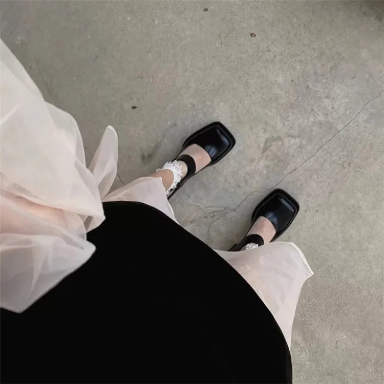 LIZAKOSHT  -  New Retro Mary Jane High Heels Women Shoes Fashion Chunky Heel Pumps Platform Ankle Buckle Japanese Uniform Ladies Shoes