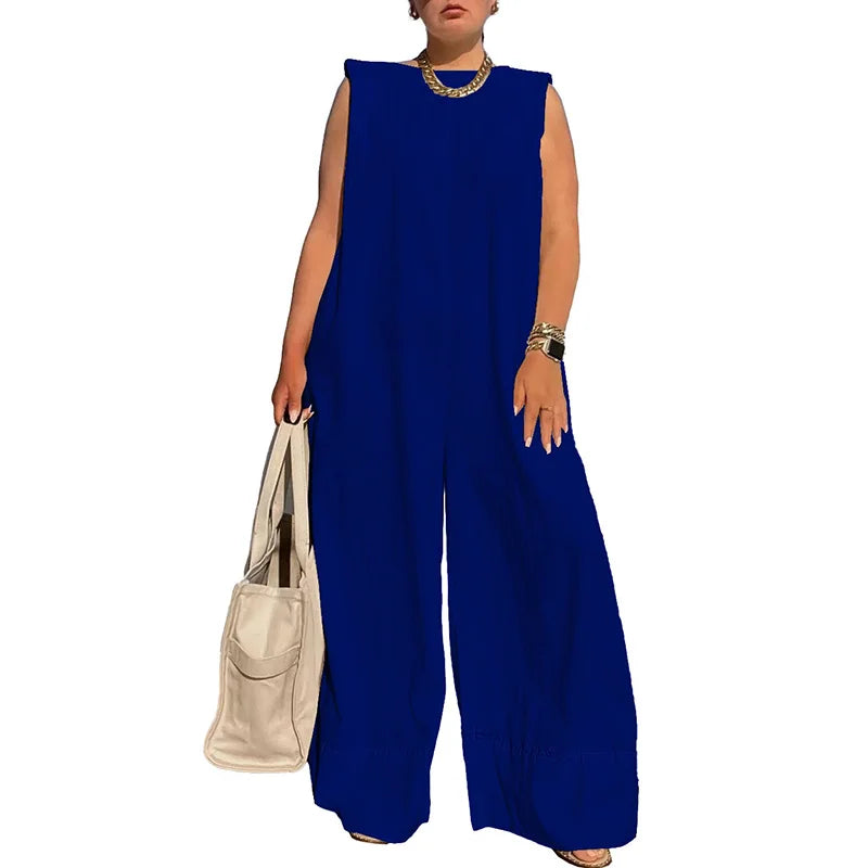 LIZAKOSHT  -  Fashion Sleeveless O Neck Wide Leg Playsuit Elegant Loose Rompers Para Mujer 2025 New Spring Summer Casual Solid Color Jumpsuits