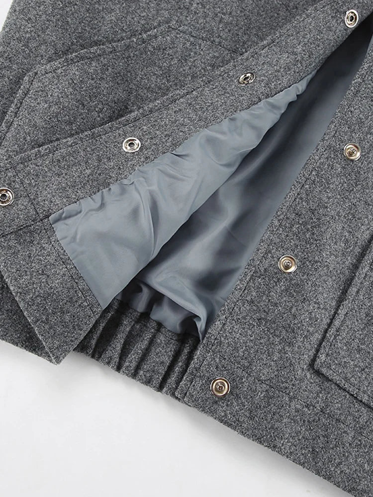 LIZAKOSHT  -  Women Thick Street Wear Lining Outerwear Female Long Sleeve Button Patchwork Coats Big Pockets Casual Solid Grey Jackets