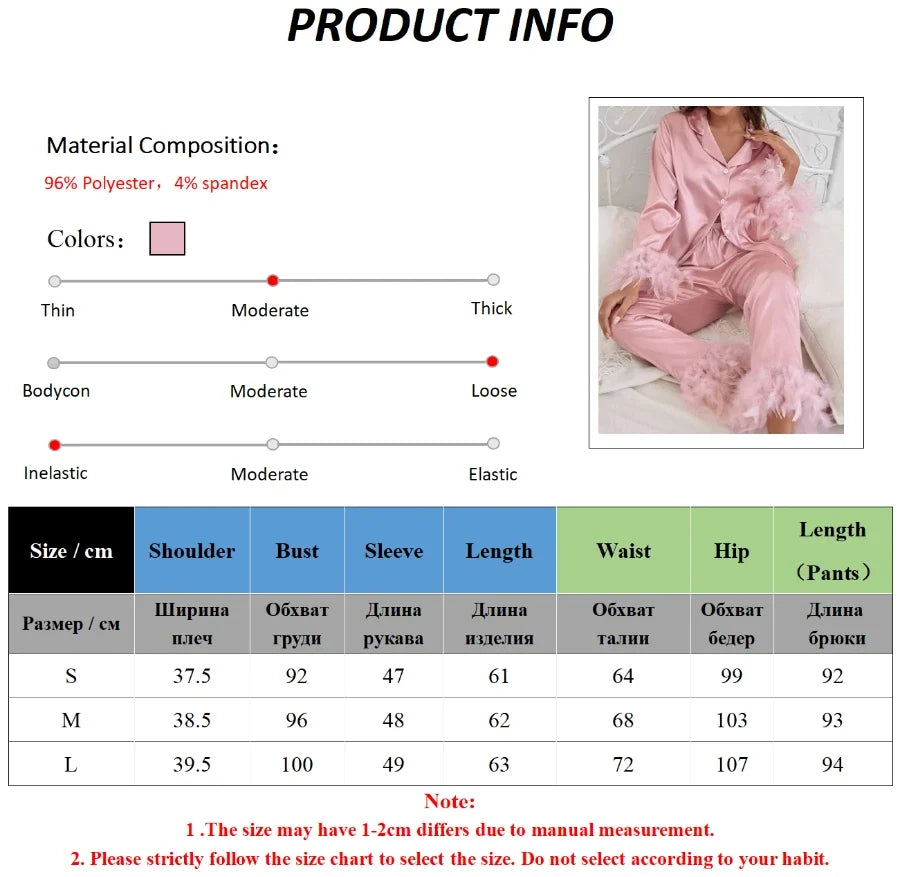 LIZAKOSHT  -  Summer Ice Silk Long Sleeve Pants Pajama Set New Feather Cardigan Pajamas Casual Women's Comfortable Home Clothes Set