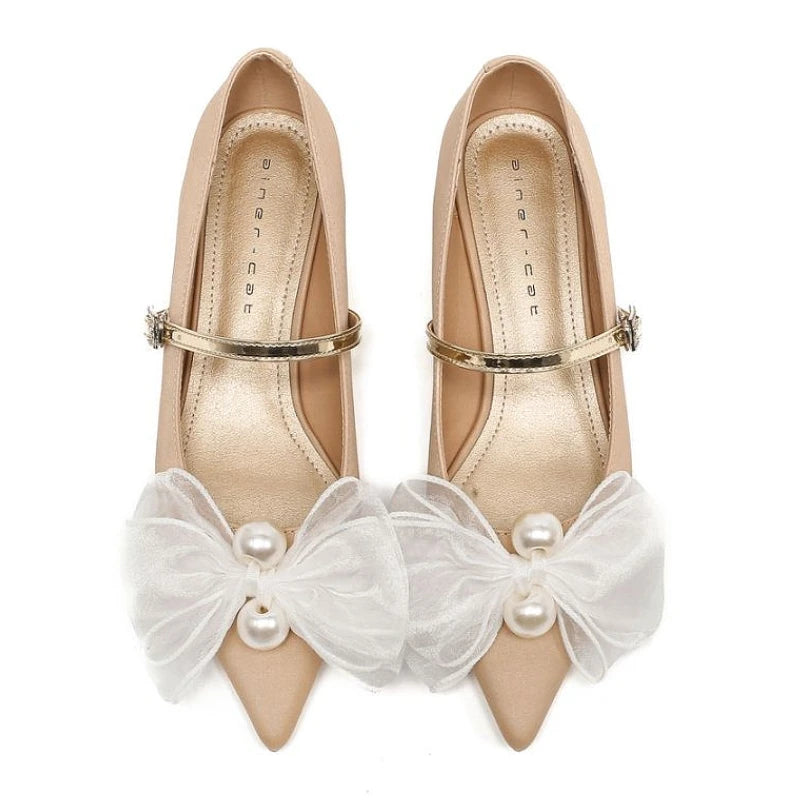 LIZAKOSHT  -  Bowknot Elegant Low Heel Mary Jane Shoes Women Buckle Shallow Fashion Dress Shoes Female Autumn Pointed Toe Pumps Women Shoes