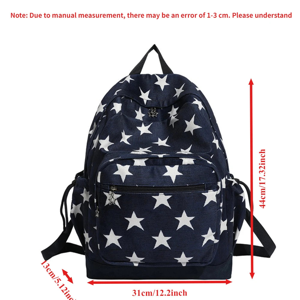 LIZAKOSHT  -  High-capacity Vintage Grunge Men Backpacks All Match Simple Fashion Star Letter Schoolbags Y2k Aesthetic Trendy Backpack Women