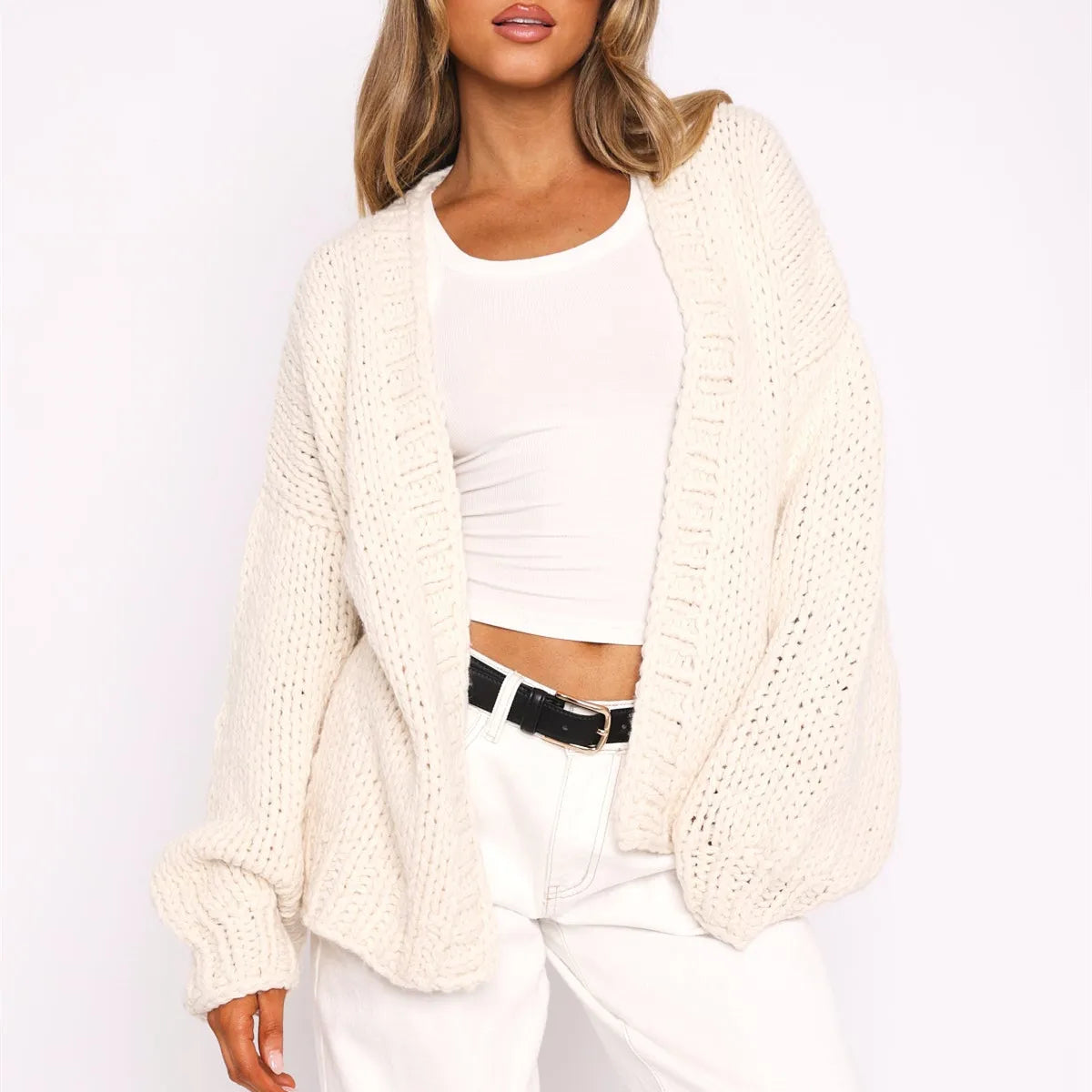LIZAKOSHT  -  Womens Oversized Cardigan Sweaters Cable Knit Lantern Long Sleeve Open Front Cardigans Y2k Aesthetic Coat Outwear