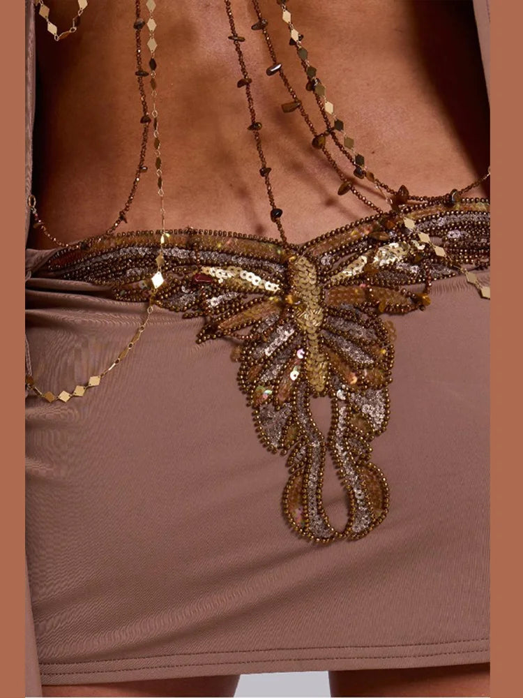 LIZAKOSHT  -  Spicy Girl Sequins Off Shoulder Halter Mini Dress Waist Cinched Backless Boutique Dresses Lady New Party Prom Customized Gown