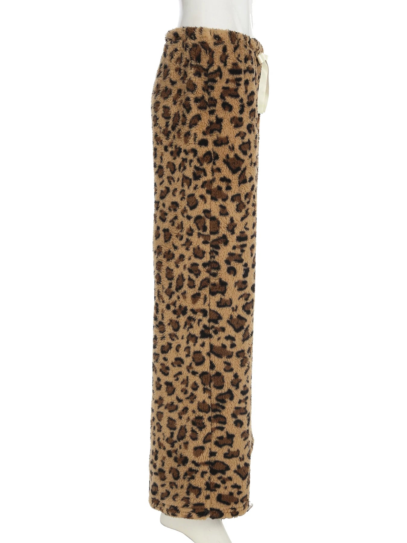 LIZAKOSHT  -  Casual Leopard Printed Wide Leg Pants Loose Furry Mid-Waisted Straight Pants Women Autumn Winter Fashion Streetwear
