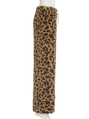 LIZAKOSHT  -  Casual Leopard Printed Wide Leg Pants Loose Furry Mid-Waisted Straight Pants Women Autumn Winter Fashion Streetwear