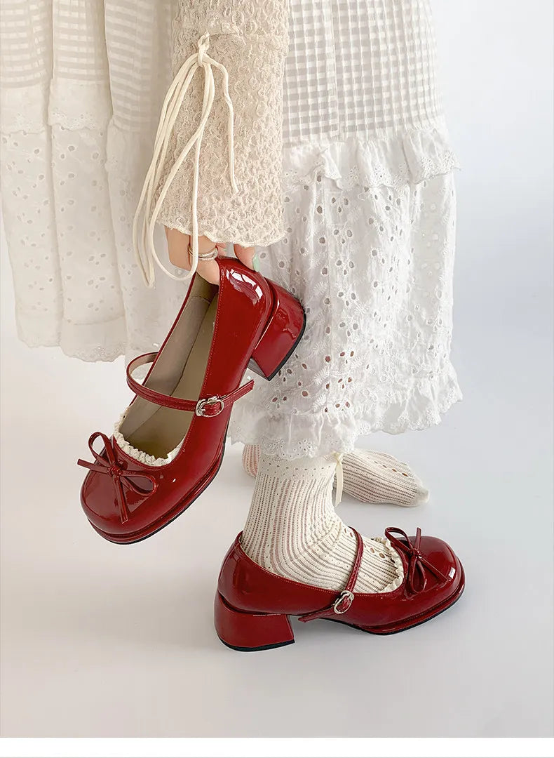 LIZAKOSHT  -  Designer Spring Autumn Thick Heel Women Mary Jane Shoes Concise Butterfly-knot Single Shoes Ladies Elegant Dress Leather Pumps