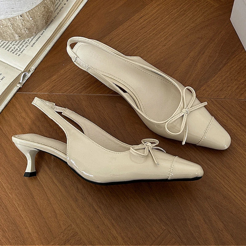 LIZAKOSHT  -  Sexy Red Sandals for Women Patent Leather Pointed Toe Slingbacks Shoes Shallow Comfort Fashion Low Heel Dress Bow Pumps Women
