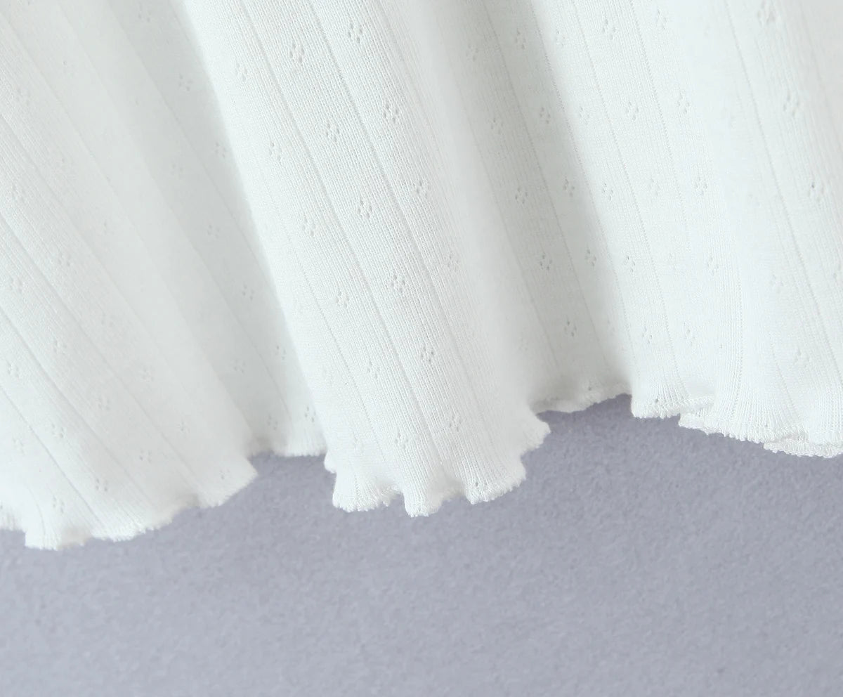 LIZAKOSHT  -  Sexy White Rib Knitted Cotton Low Waist Sling Dress Women Bow V neck Ruched A-lined Swing Short Dresses Summer Vestidos  Robe