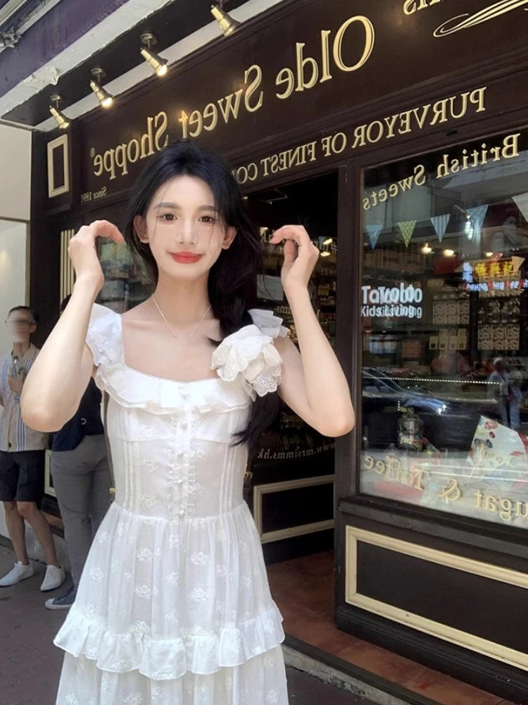 LIZAKOSHT  -  Elegant 2000s Vintage Y2k Midi Dress Women Casual Retro Beach Style Short Sleeve Dress Even Party Chic One Piece Dress Korean