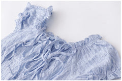 LIZAKOSHT  -  Sweet Girl Pure Lust Style Halter Neck Strapped Puff Short Sleeves Dresses Womne's Summer Solid Color Ruffled Edged Short Dress