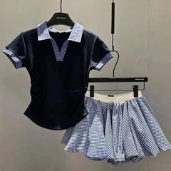 LIZAKOSHT  -  Japanese Preppy Style Elegant 2 Piece Sets Y2k Women JK Plaid Design Mini Skirt Suits Female Chic Korean Popular Clothes Summer