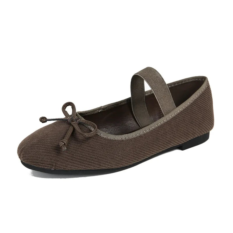 LIZAKOSHT -  women's bowtie corduroy ballet flats round-toe elastic strap mary janes woman new designer zapatos de mujer velvet moccasins