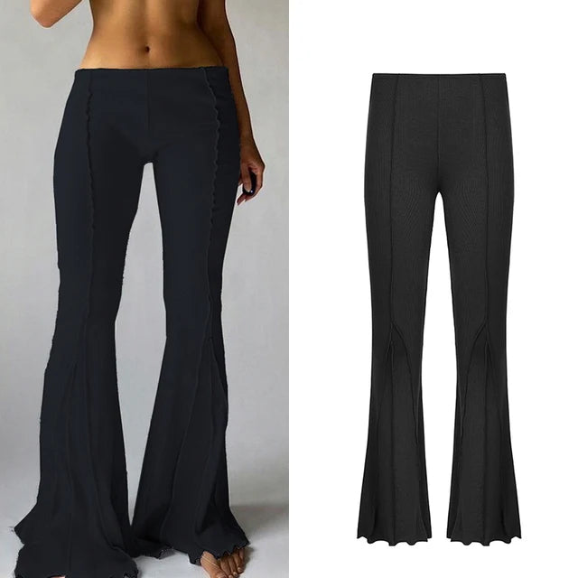 LIZAKOSHT  -  Sexy Low Waist Wide Leg Pants Elastic Bell Bot Casual Trousers for Women Spring Summer Faion Commute Sle