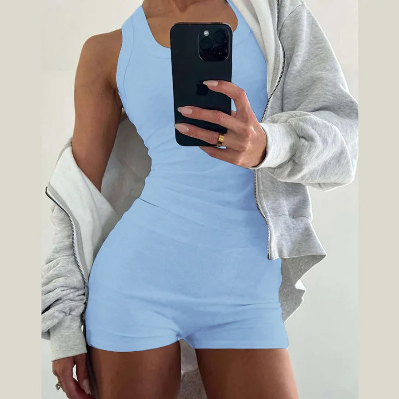 LIZAKOSHT  -  Solid Slim Fit Tank Top High Waisted Shorts Set Sport Fitness Sexy Slim Crop Camis Top Shorts Summer Casual Short Pant