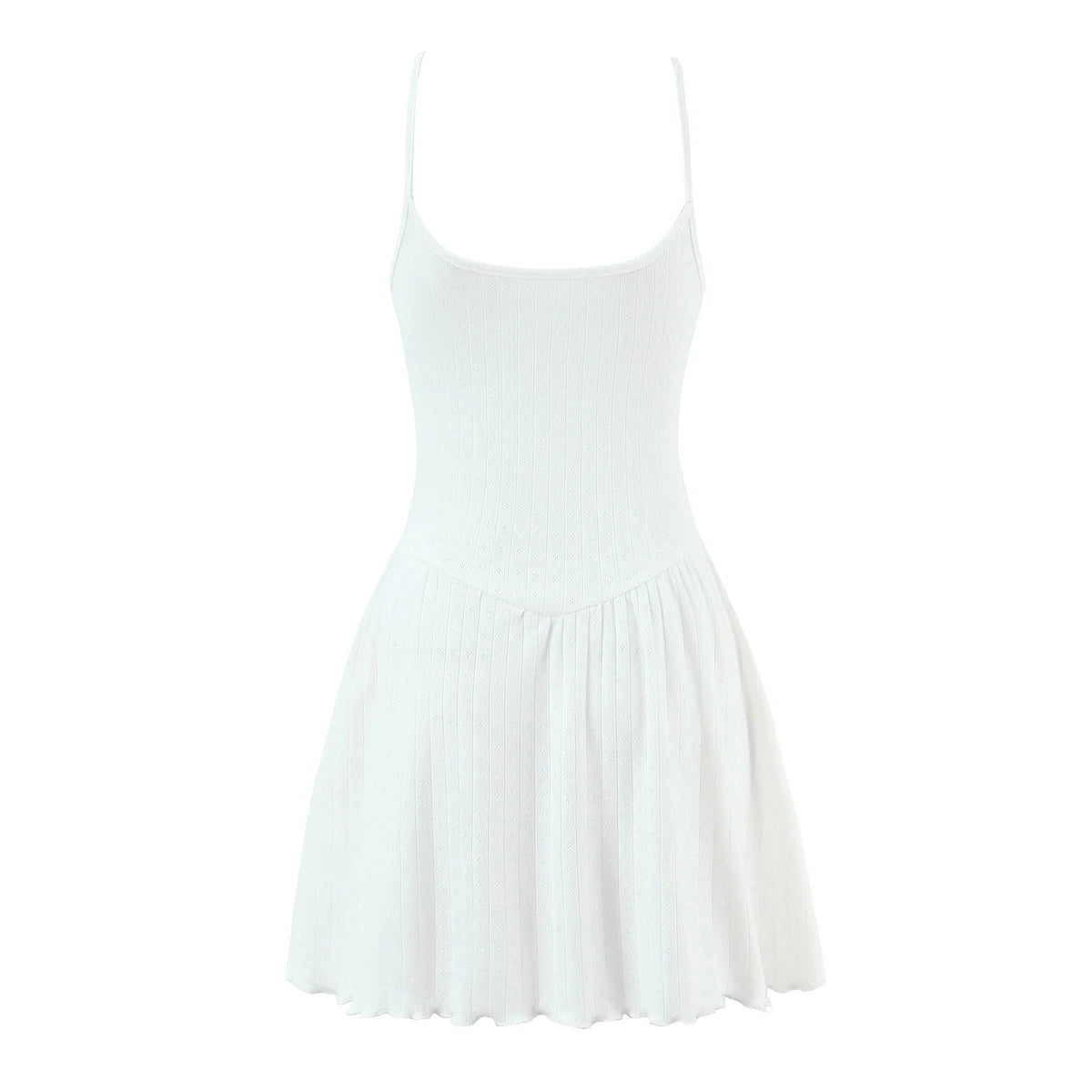 LIZAKOSHT  -  Sexy White Rib Knitted Cotton Low Waist Sling Dress Women Bow V neck Ruched A-lined Swing Short Dresses Summer Vestidos  Robe