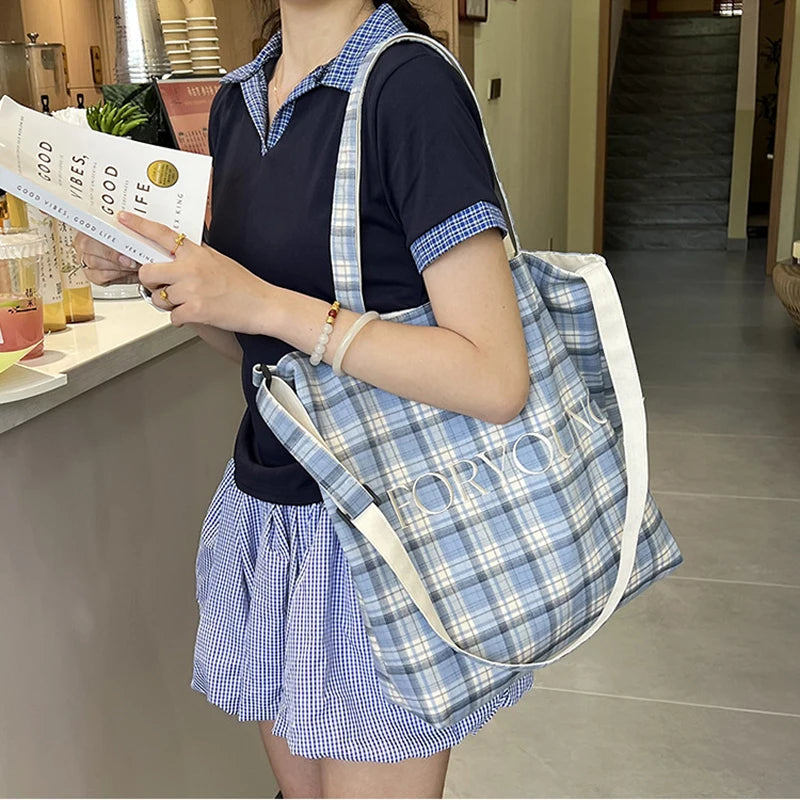 LIZAKOSHT  -  Women's Checkered Shoulder Bag Student Plaid Crossbody Bags Versatile Large Capacity Handbag