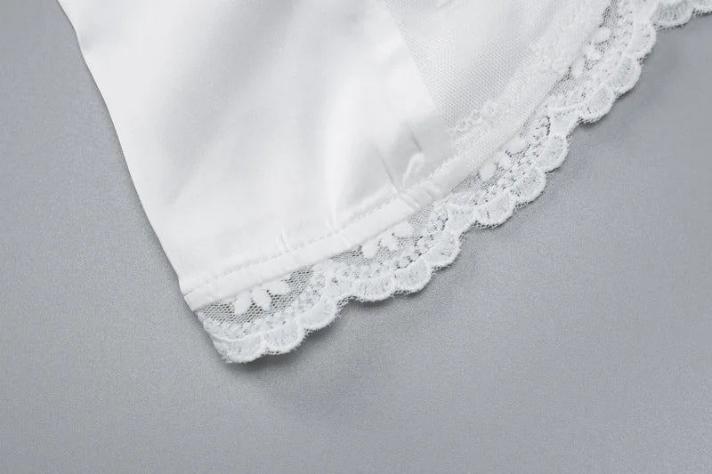 LIZAKOSHT  -  Lace Border V-neck Button Patch Thin Shoulder Strap Women's Summer White Elegant Sexy Short Versatile Single Breasted Button Top