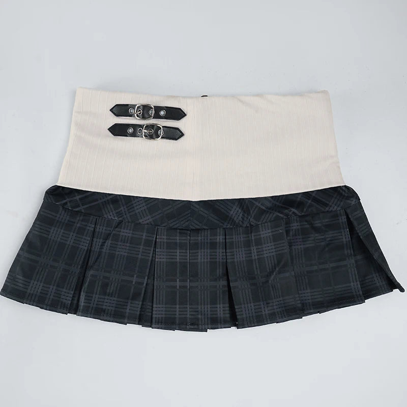 LIZAKOSHT  -  Waistband Contrast-Color Patchwork Plaid Skirt Sweet Casual Women's Low-Waist Mini Skirt Preppy Style Korean Skirts New