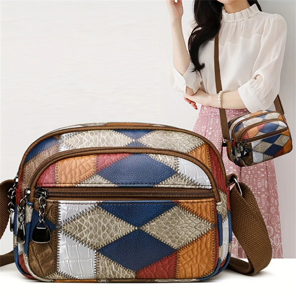 LIZAKOSHT  -  Vintage Crossbody Bag Fashionable And Trendy Patchwork Zipper Sling Bag With Font Pocket Ladies Messenger Bag