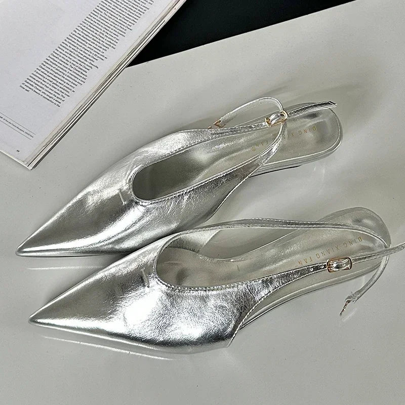 LIZAKOSHT  -  SEXY Pointed Toe Low Heels Sandals Women Fashion Shallow Elegant Slingback Sandal Female Summer Designer Dress Mules Pumps Women