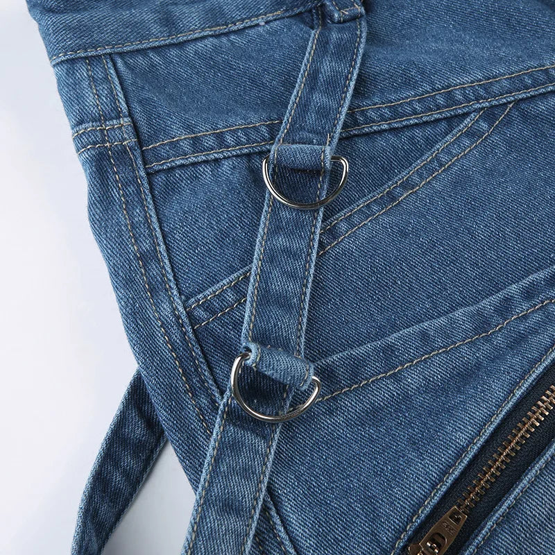 Lizakosht Zipper Multi Pocket Cargo Loose Jeans Hot Girl High Waist Retro Vintage Straight Blue Harajuku Grunge Fairycore Y2K Denim Pants