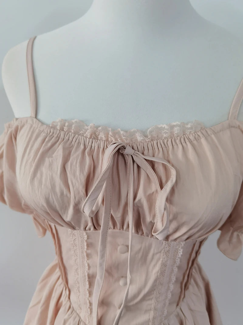 LIZAKOSHT  -  Sweet Hot Girl Pure Sexy Bow Square Collar Dress for Women's Summer Slim Fit A-line Short Dress Fashion Female Clothes