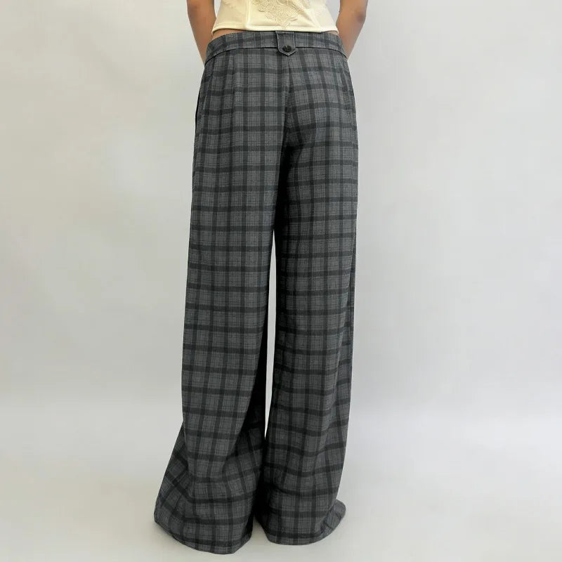 LIZAKOSHT  -  American Street Style High Waist Plaid Print Straight Casual Pants Spice Girl Design Sense Casual Versatile Knitted Suit Pants