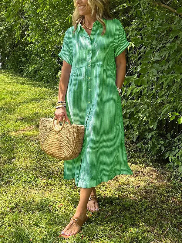 LIZAKOSHT  -  Casual Cotton Linen Midi Dr Women's Mid-Length Dr Comfortable Breathable Summer Dr Fairy T Sle ort Sve