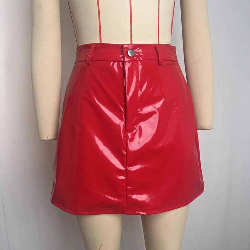 LIZAKOSHT  -  New Mirror PU Leather High Waist Slim Zipper Button Up Pencil Skirts Versatile Stylish Women's Casual Daily Mini Skirt