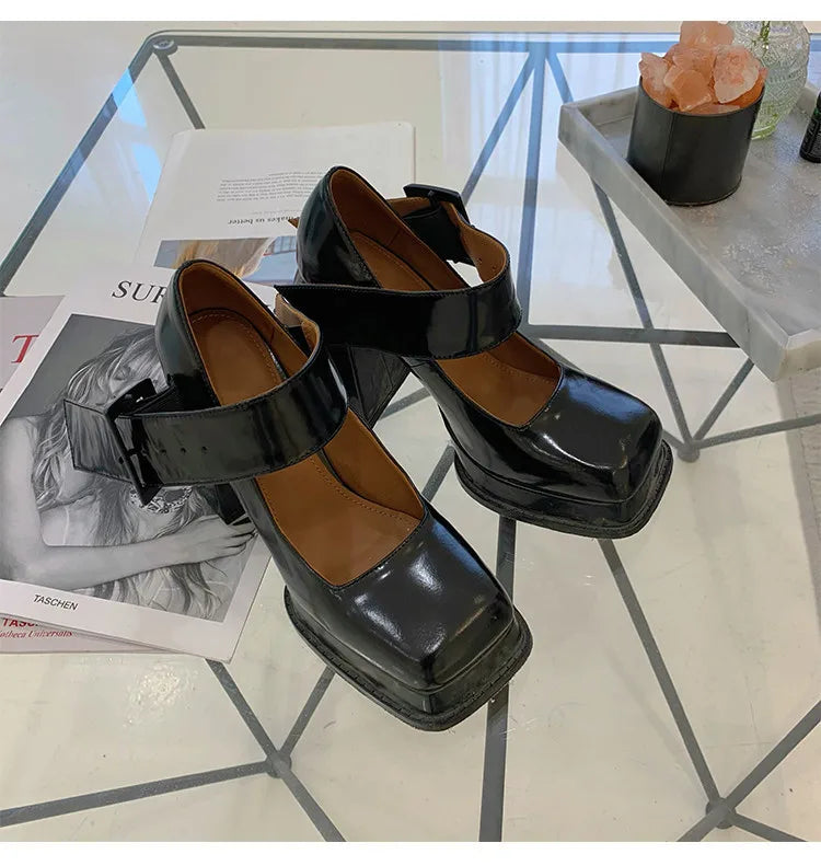 LIZAKOSHT  -  New Retro Mary Jane High Heels Women Shoes Fashion Chunky Heel Pumps Platform Ankle Buckle Japanese Uniform Ladies Shoes