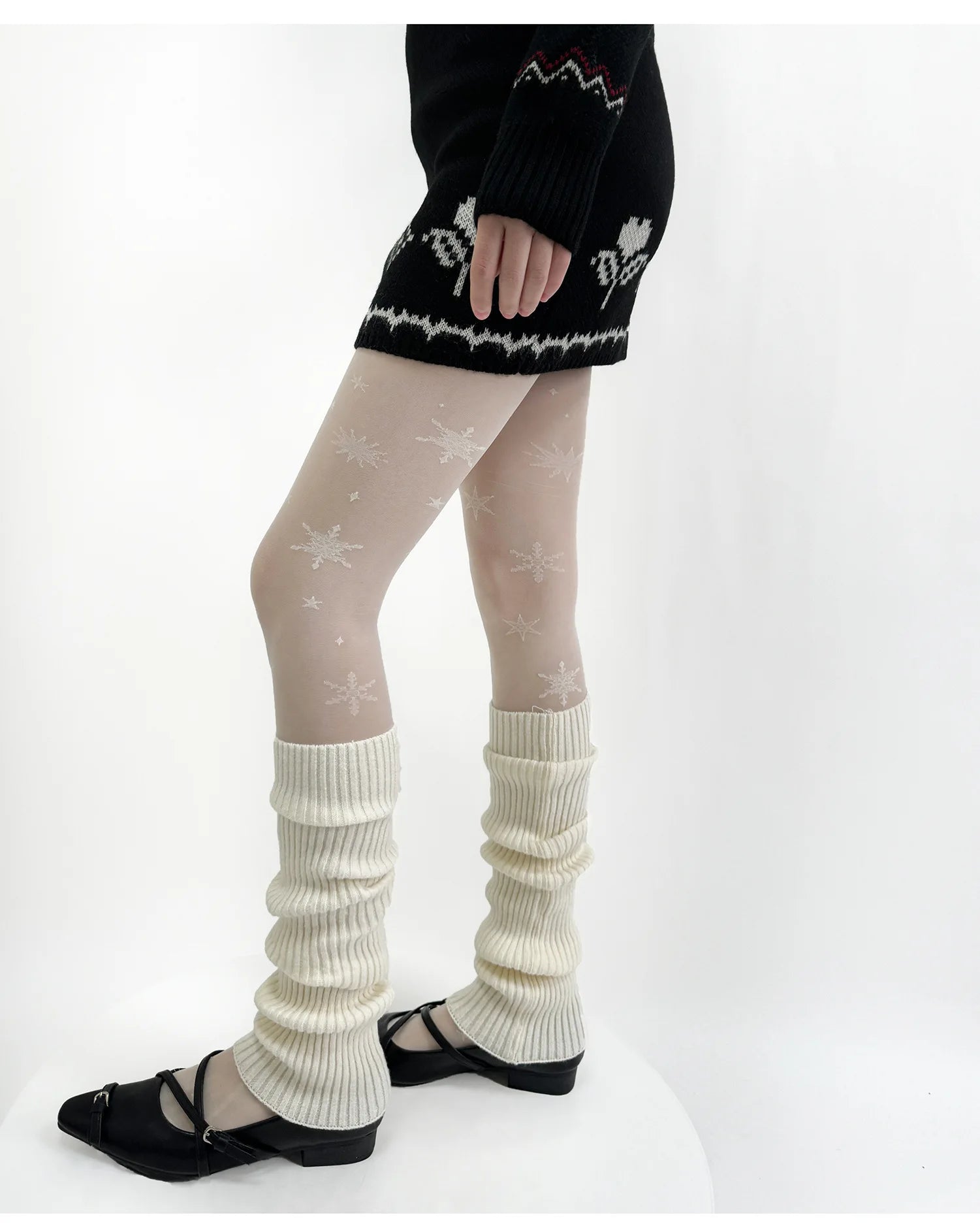 LIZAKOSHT  -  White Snowflake Jacquard Women's Pantyhose Personalized Winter Fashion Sexy Tights for a Festive Atmosphere