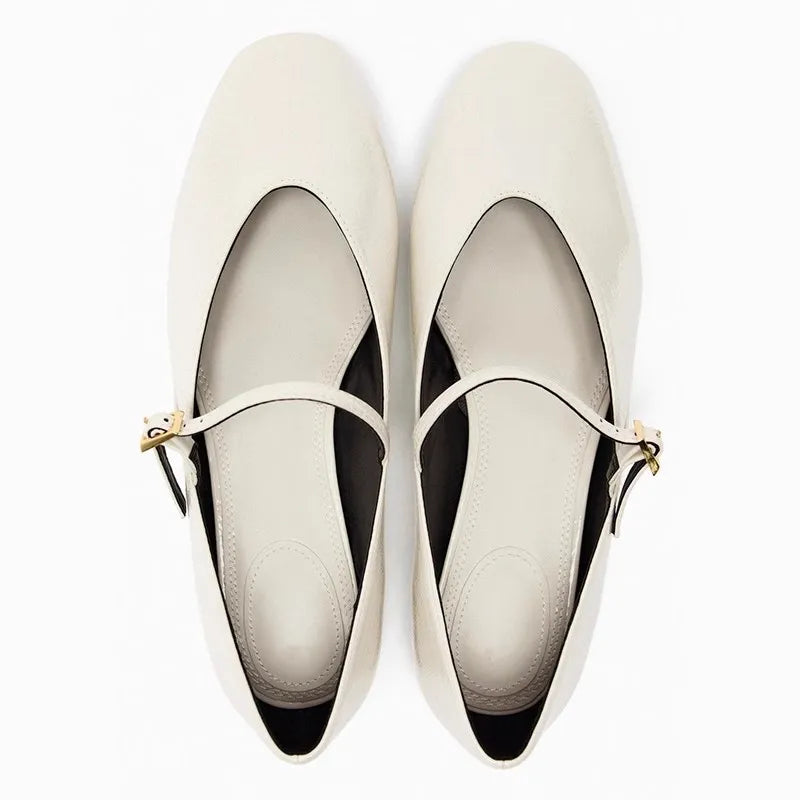 LIZAKOSHT  -  Patent Leather Women Mary Jane Shoes Brand Design Summer Black Beige Footwear Shallow Buckle Strap Ladies Ballet Flats