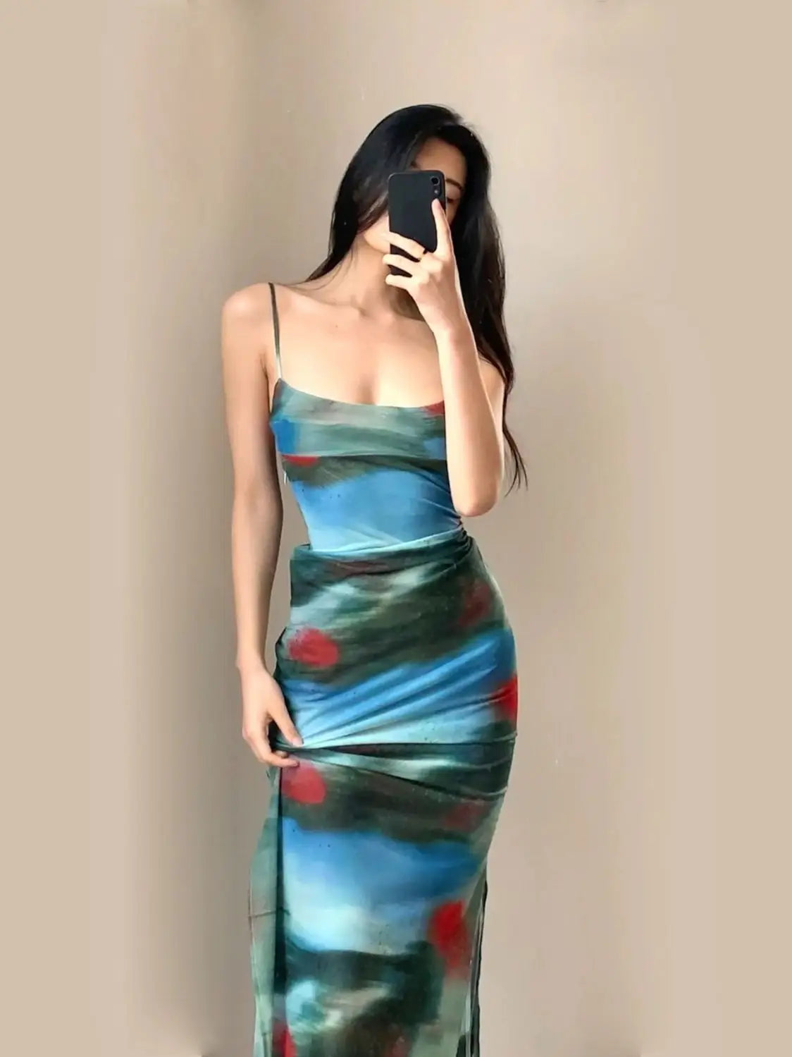 LIZAKOSHT  -  French Retro Dress Figure-hugging Tie-dye Halter Dress Slimming Women Seaside Vacation Fashionable Sexy Stylish Women's Clothing