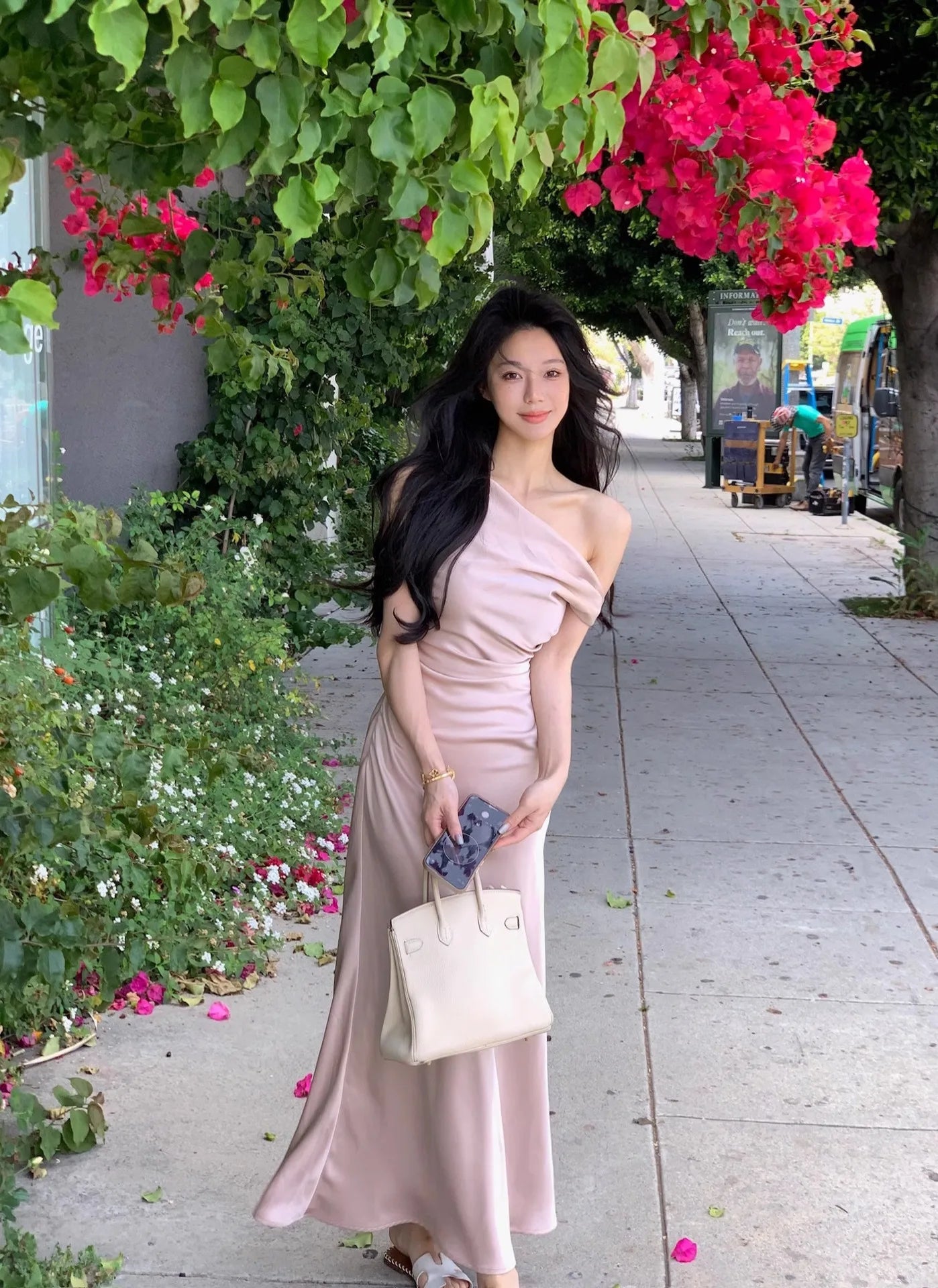 LIZAKOSHT  -  French Temperament Satin Dress New Summer Oblique Shoulder Sling Collar Fishtail Skirt for Women