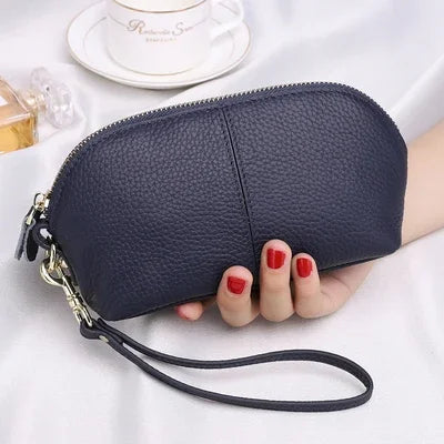 LIZAKOSHT  -  Leather women long wallet Zipper Wristlet Bag Lady Clutches Coin Purse Cowhide mobile phone bag evening party handbag