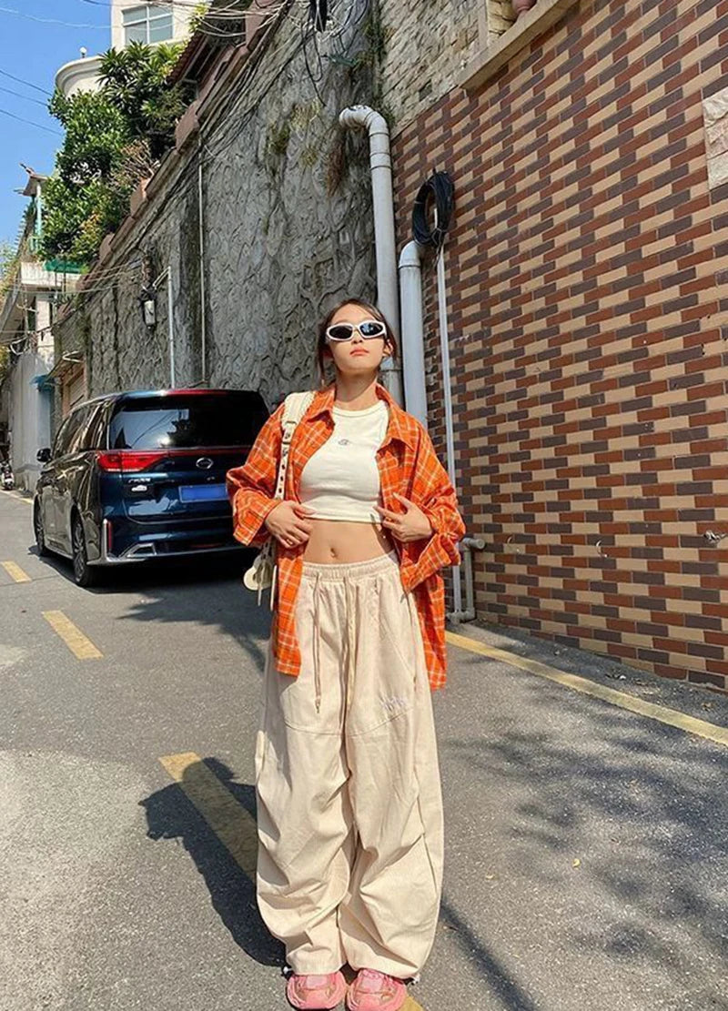 LIZAKOSHT  -  Women Striped Jazz Dance Pants Blue Loose Casual Lazy Wide Leg Pants Harajuku Y2K Summer American Streetwear Cargo Pants