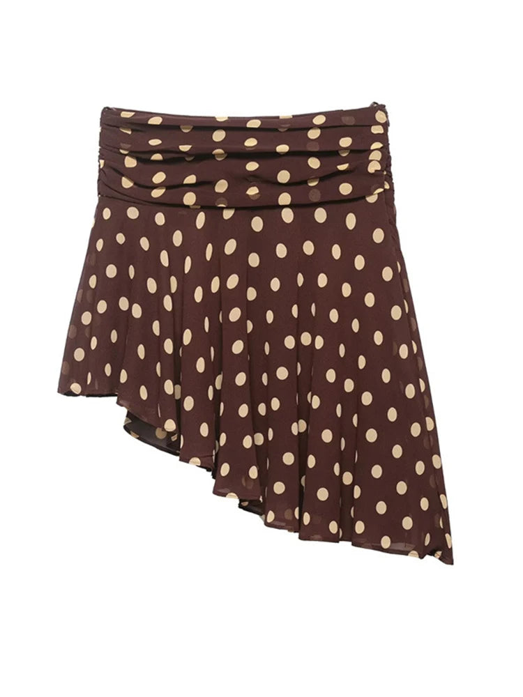 LIZAKOSHT  -  Vintage Dot Print Mini Skirt For Women Summer High Waist Folds Asymmetry Skirts Street Fashion Party Club Casual Skirt New