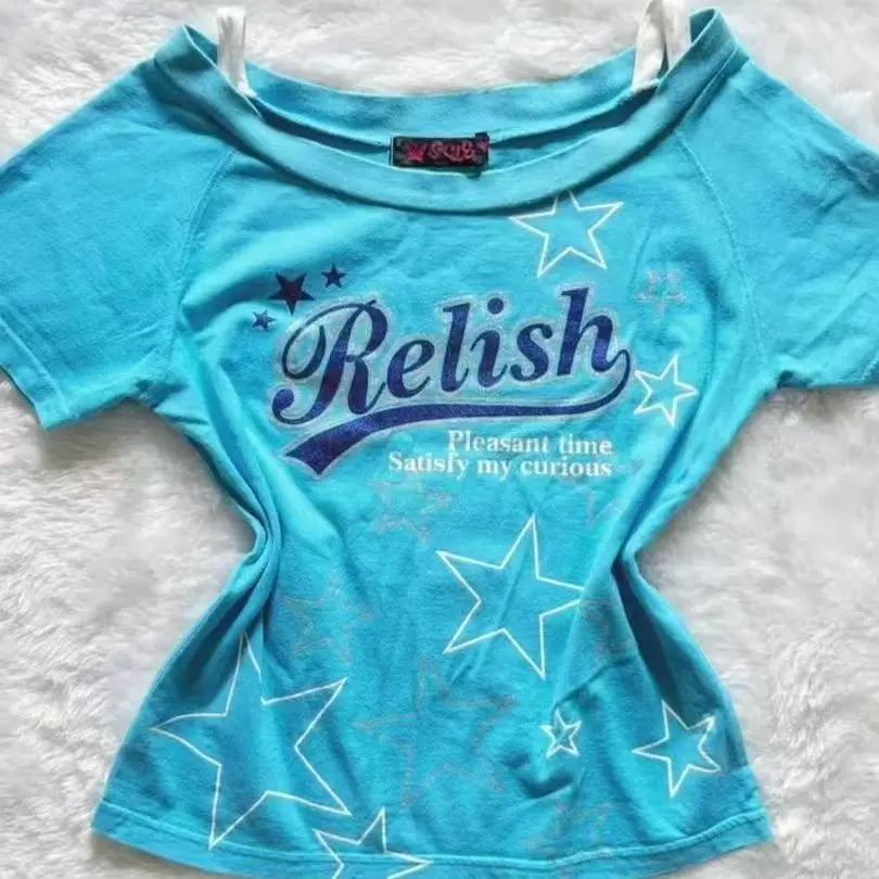 LIZAKOSHT  -  American Vintage Star Letter Printed Short Sleeve T-shirts Aesthetic Grunge Subcultural Tops & Tees Women Graphic T Shirts