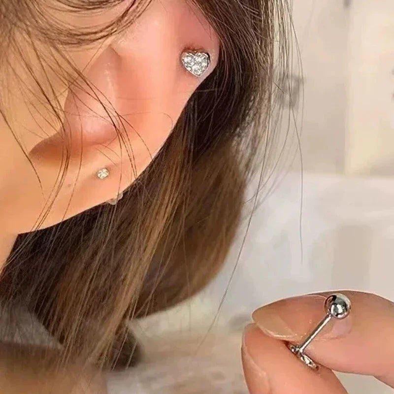 LIZAKOSHT  -  Punk Zircon Heart Earrings Women Irregular Hollowed Ear Studs Love Minimalist Earring Sweet Girls Jewelry Accessories