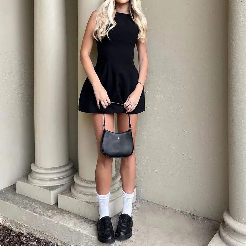 LIZAKOSHT  -  Women's Graduation Dress Y2k Mini Tank Dress Solid Sleeveless Flowy Short Dress Open Back above Knee Summer Short Dress