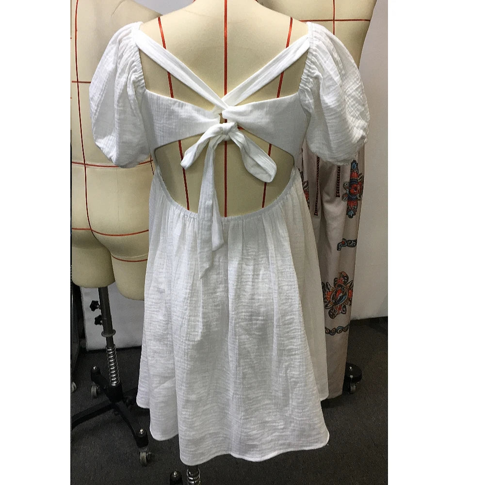 LIZAKOSHT  -  Fashion Streetwear Women Mini Dress Summer Female Clothing Cotton And Linen Holiday Date Girl Short Sleeve Mini Dress XS-2XL