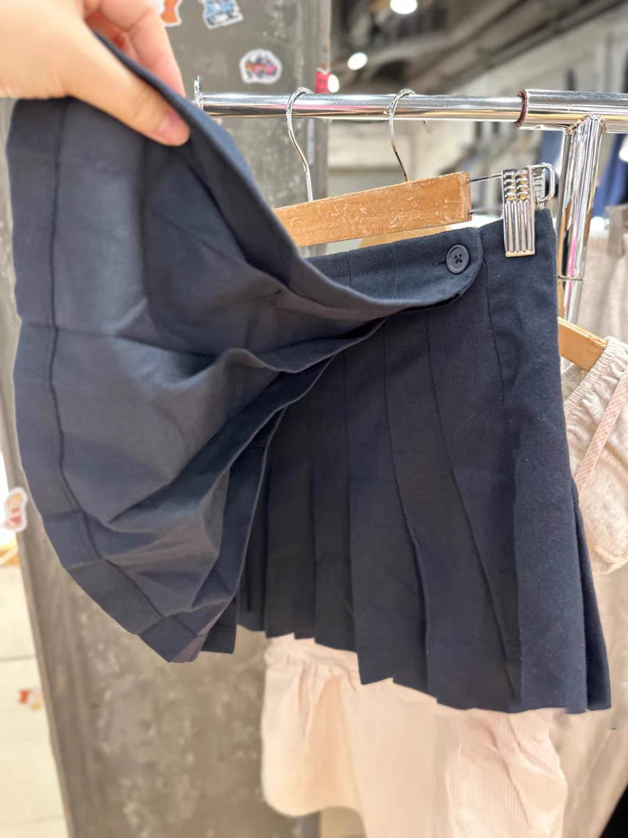 LIZAKOSHT  -  Dark Grey Simple Mini Pleated Skirts Women New One Buttons A-line Short Faldas Summer Vintage Preppy Style Solid Sweet Skirt Y2k
