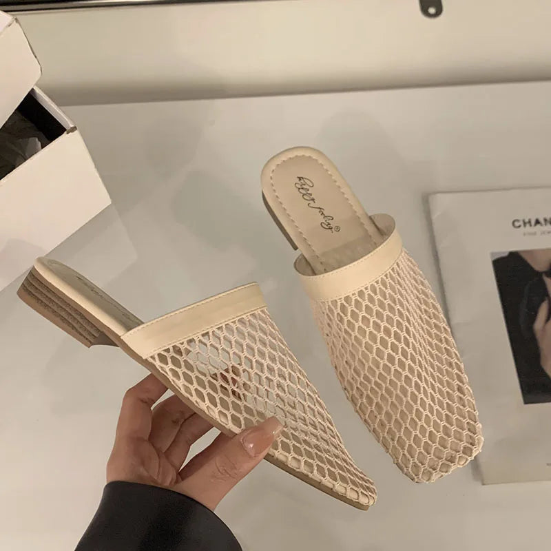 LIZAKOSHT  -  Summer Women Slippers Sexy Mesh Mules Shoes Indoor Home Slides Female Flats Shoes Beach Sandals Flip Flops New Woman Shoes