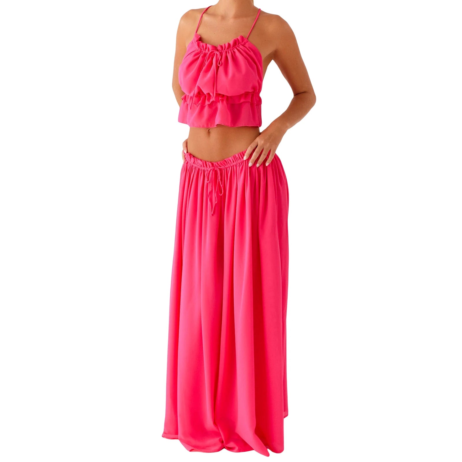 LIZAKOSHT  -  Women s Floral Print Crop Top and High Waisted Maxi Skirt Set for Summer Vacation Beachwear Outfit