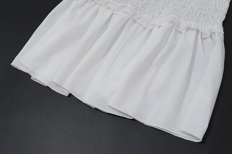 LIZAKOSHT  -  Spring New Fashionable and Sexy Temperament Black Fungal Edge Folded Strap Top Hundred Fold Skirt Short Skirt