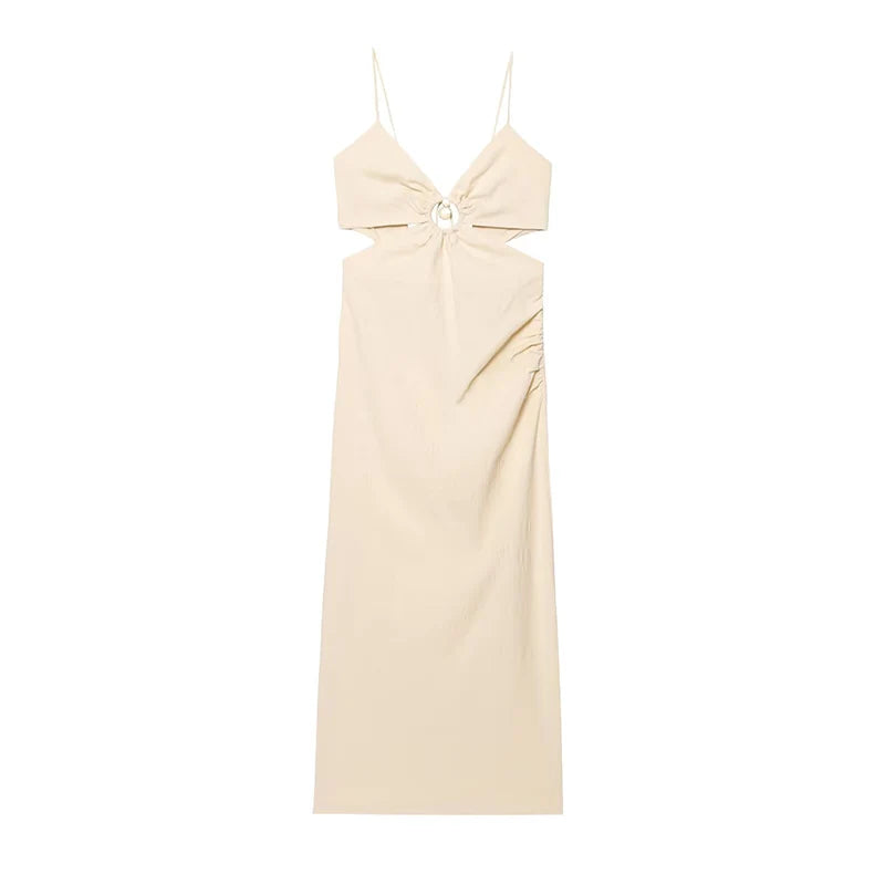 LIZAKOSHT  -  Long Dress Summer Women's 2025 New Fashion Slim V-neck Sling Hollow Elegant Summer Holiday Dress Women's Street Chic Youth Dress