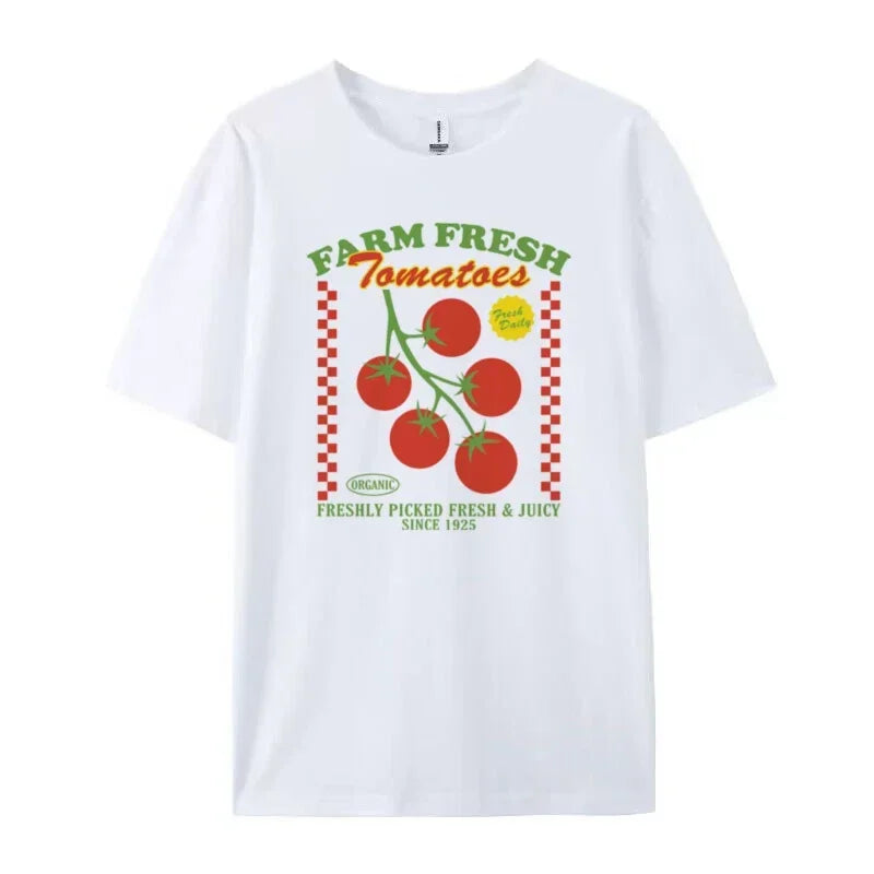 LIZAKOSHT  -  Farm Fresh Tomatoes Graphic Tops Summer Loose Fashion Women Tees Retro Style Fruit Vegetable T-Shirt Aesthetic Garden Shirt Y2k