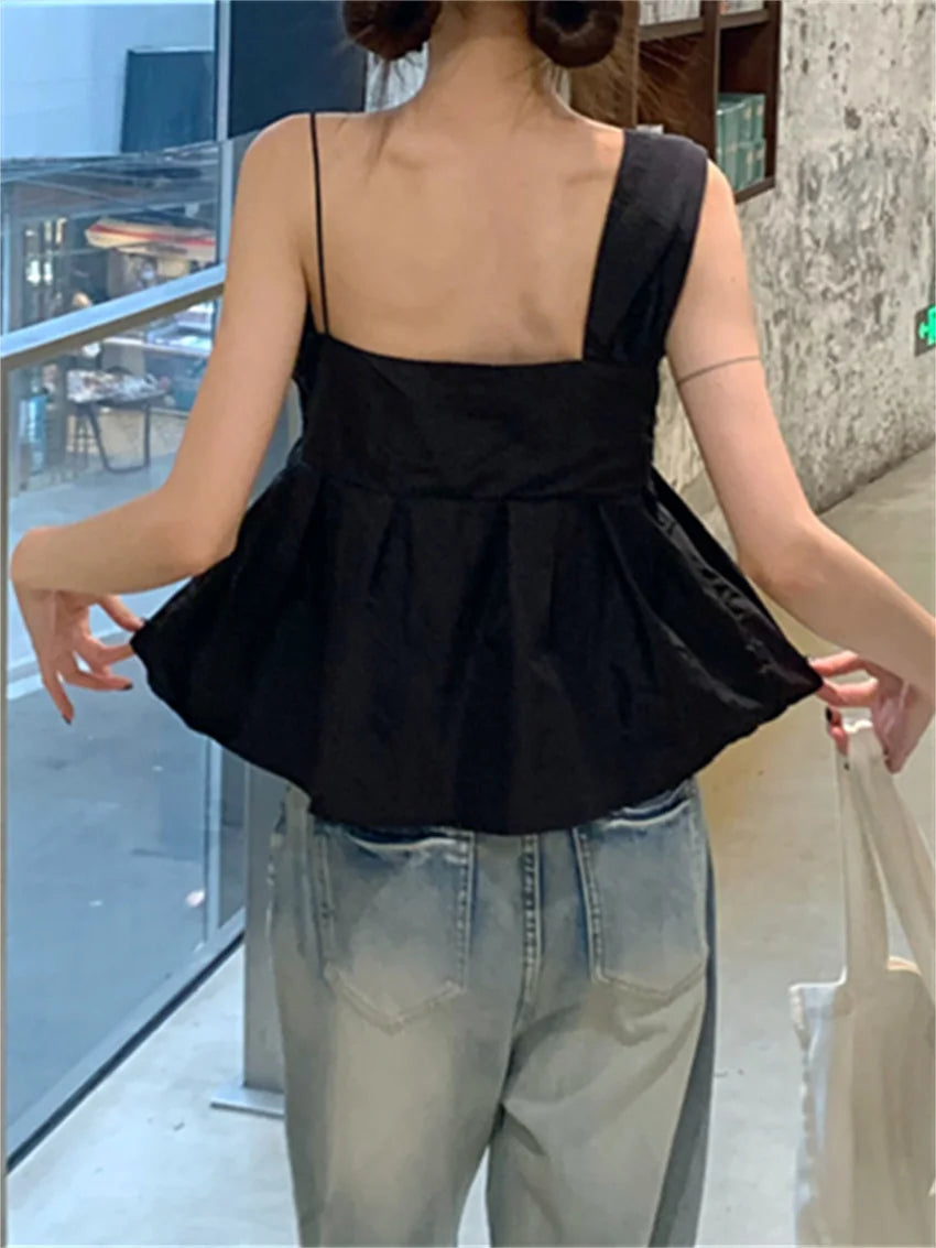 LIZAKOSHT  -  S-L Black Tank Tops Chic Sexy Outwear Summer Office Lady High Street Daily Slim New Sleeveless Gentle Solid